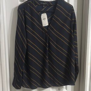 Navy and Gold Striped Women's Top